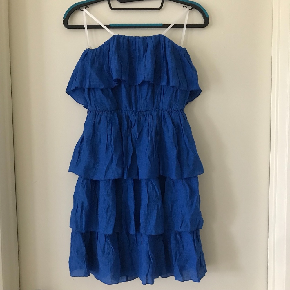 NWT BCX Strapless Dark Blue Ruffle Dress Size S